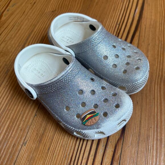 Crocs white silver glitter classic slip on child clog sandal SIZE 10 - Picture 5 of 5